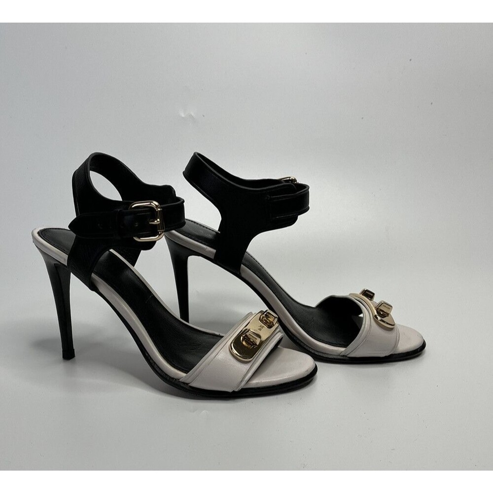 COACH Designer Sandals Ilana Heel White Black Leather Sz 5 Women - Picture 3 of 10